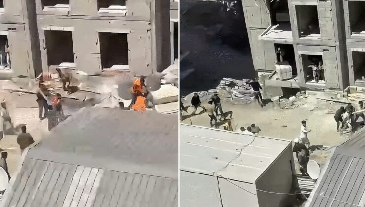 İnşaat personelleri taş ve sopalarla birbirine girdi!