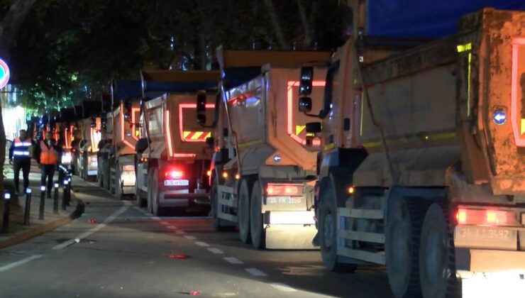 Maslak’ta çöken yol için kamyon konvoyu oluştu