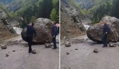 Dev kaya modülü yola düştü: Yoldan geçenler son anda kurtuldu