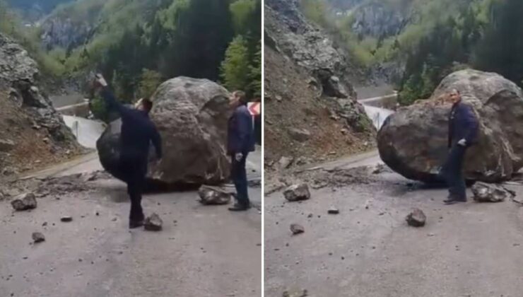 Dev kaya modülü yola düştü: Yoldan geçenler son anda kurtuldu