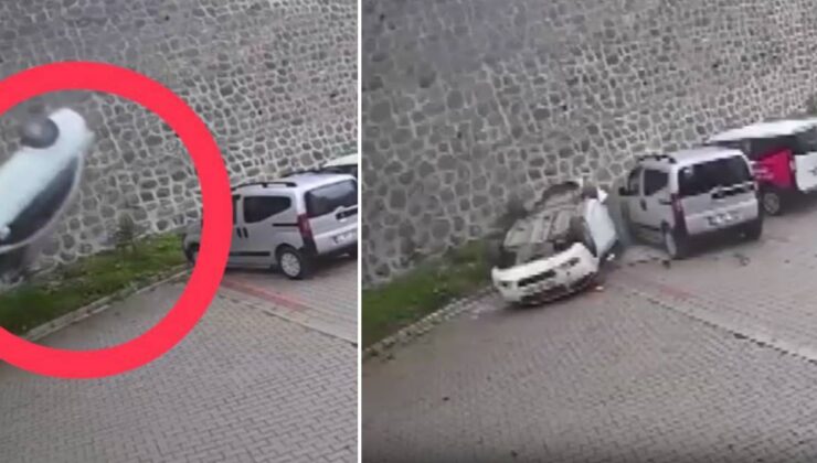 İstinat duvarından düşen aracın şoförü öldü: Kaza anları kamerada
