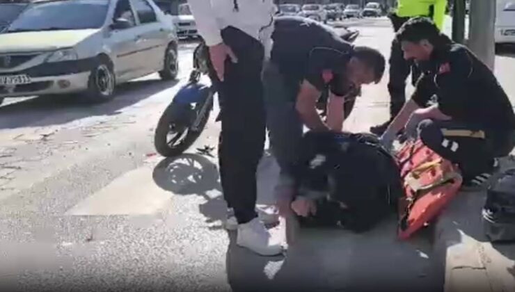 Yayaya yol vermek için duran araca motosiklet çarptı